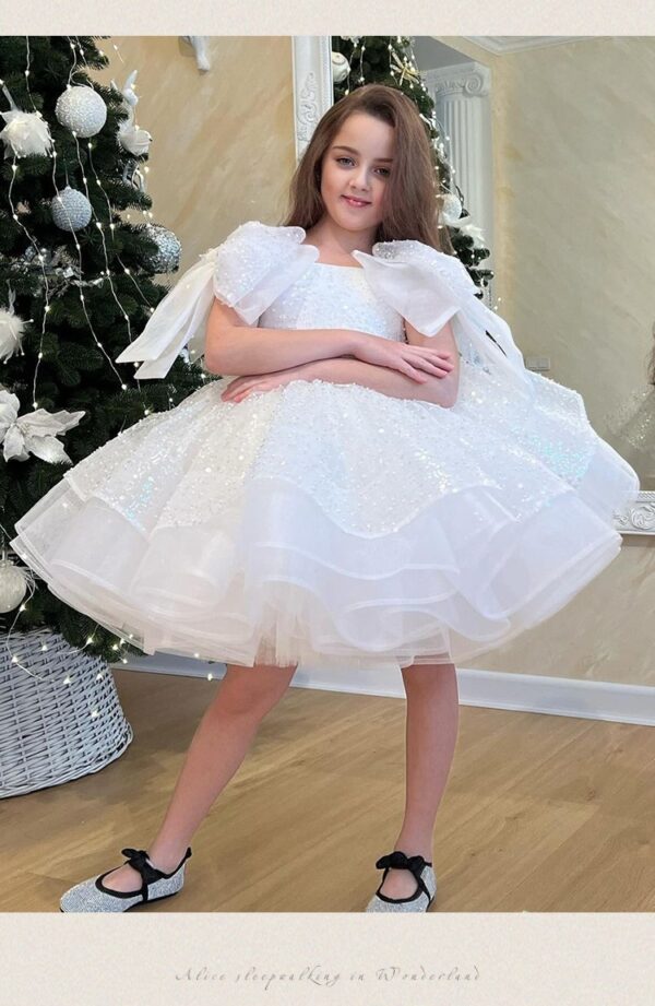 Girls' White Birthday Party Formal Dress Skirt - Image 4