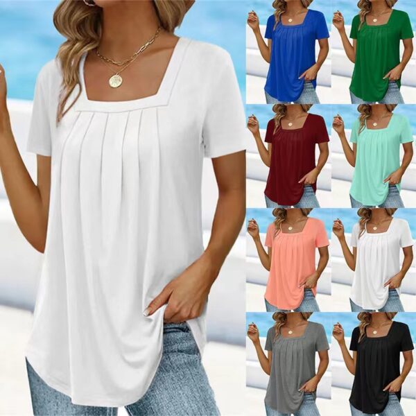 European And American Solid Color Women's Clothing Top T-shirt With Short Sleeves