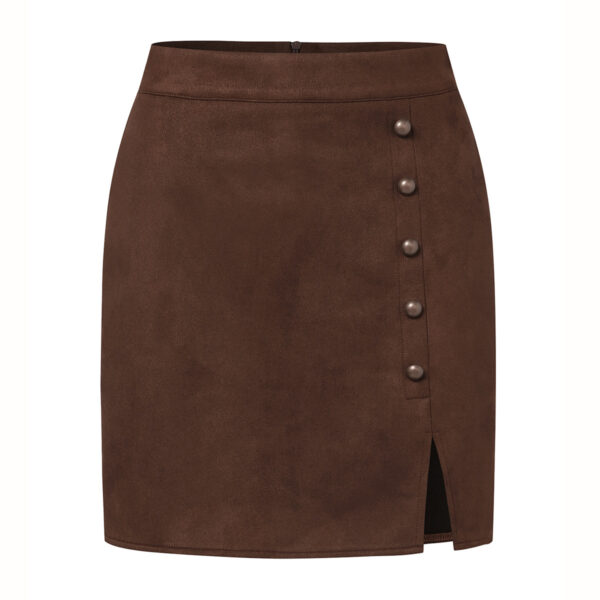 Women's Solid Color Suede High Waist Metal Buckle Skirt - Image 7