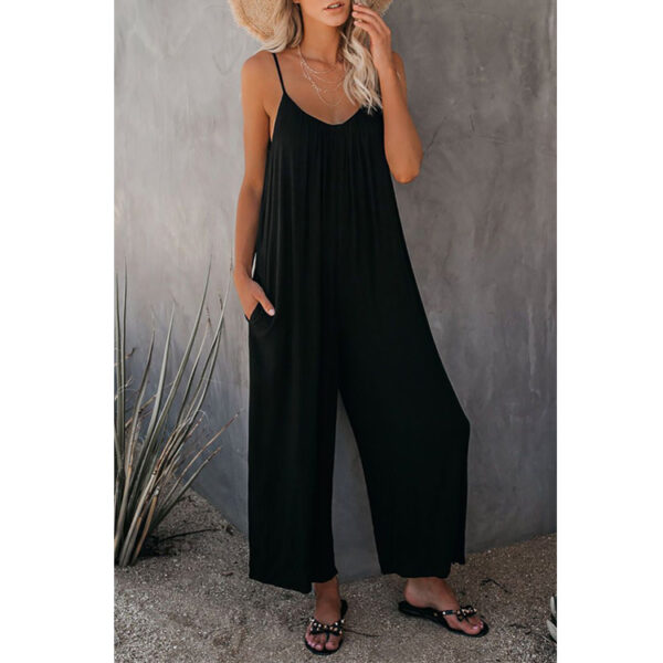 Women's Fashion Solid Color Pocket Loose Casual Sling Jumpsuit - Image 7