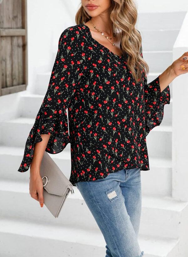 Women's Summer Gauze Blouse V-neck - Image 2