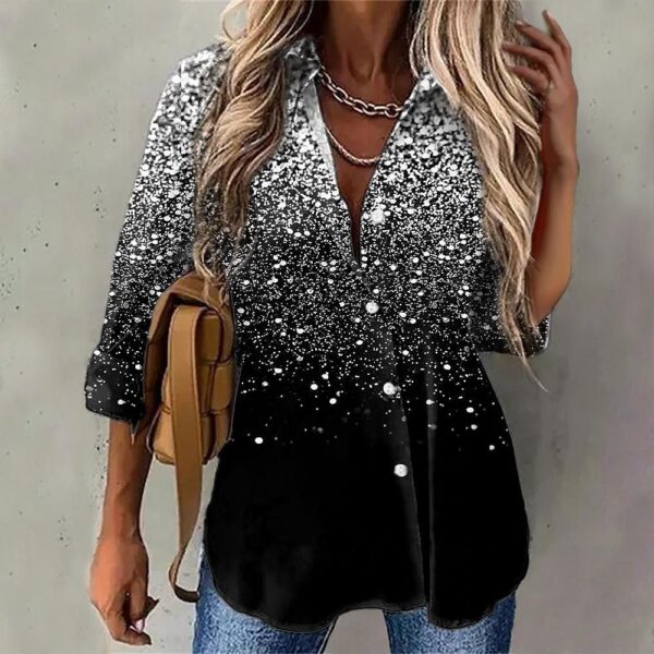 Women's Sparkling 3D Printed Plus Size Long Sleeve ShirtT-shirt - Image 5