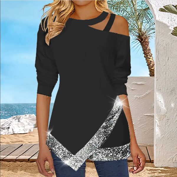 New Strapless Irregular Sequins Long Sleeve Casual Top - Image 5