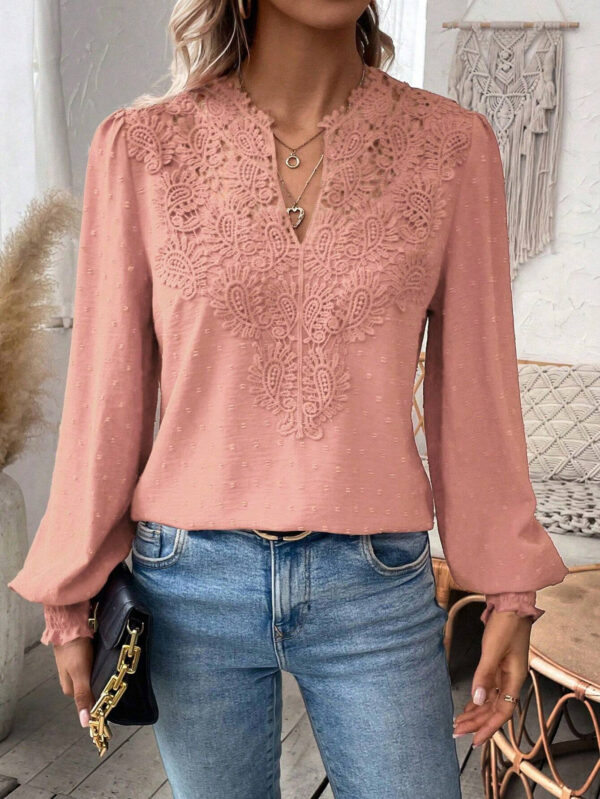 Lace Solid Color Long Sleeve Casual Women's Top - Image 9