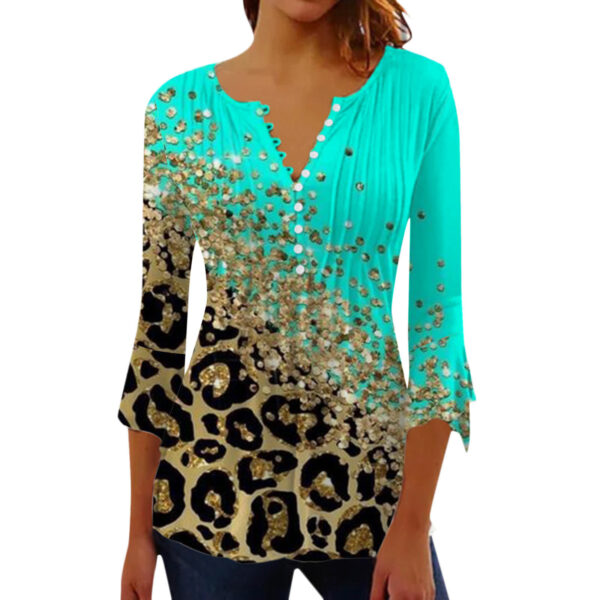 European And American V-neck 3D Printed Long-sleeved Shirt - Image 2