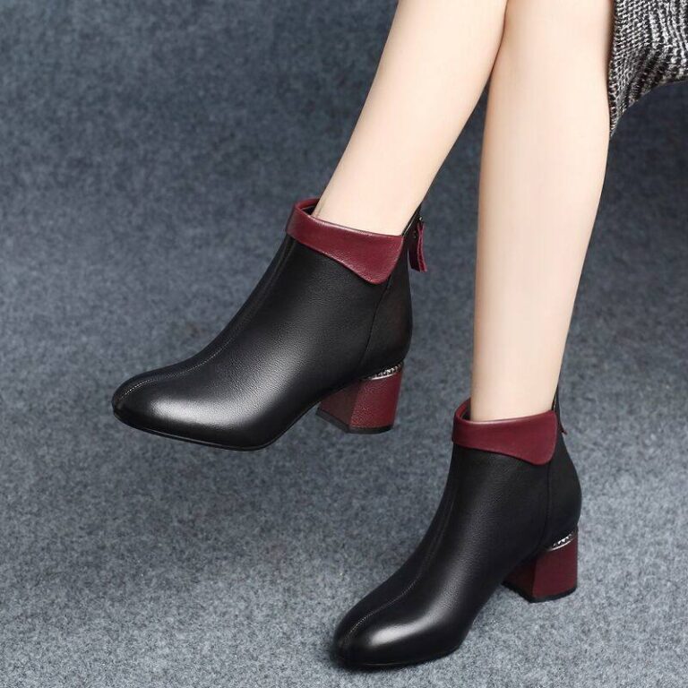 Platform Chunky Heel Ankle Boots Plus Fleece Zipper Boots - Image 4