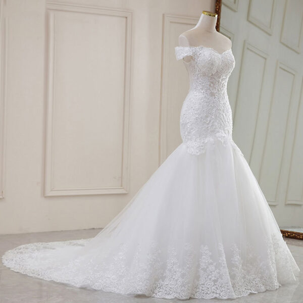 High Waist White Temperament Dream Lace Mid-waist Long Tail V-neck Wedding Dress - Image 3