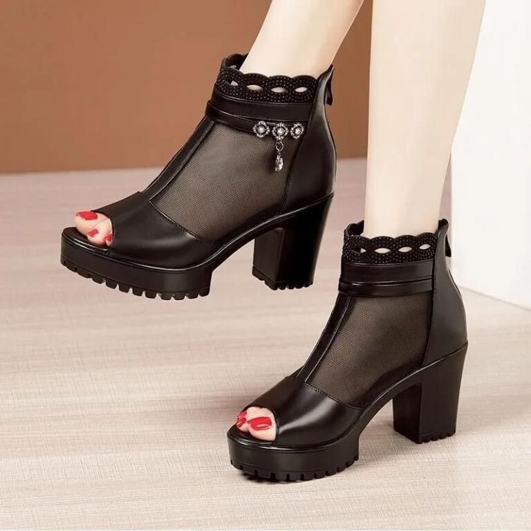 Soft Bottom Genuine Leather Mesh Sandal Boots - Image 2