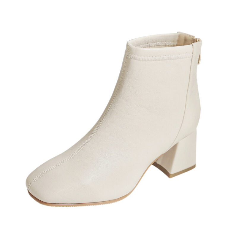 Fashion Female Mid-Heel Thick-Heel White Boots - Image 2