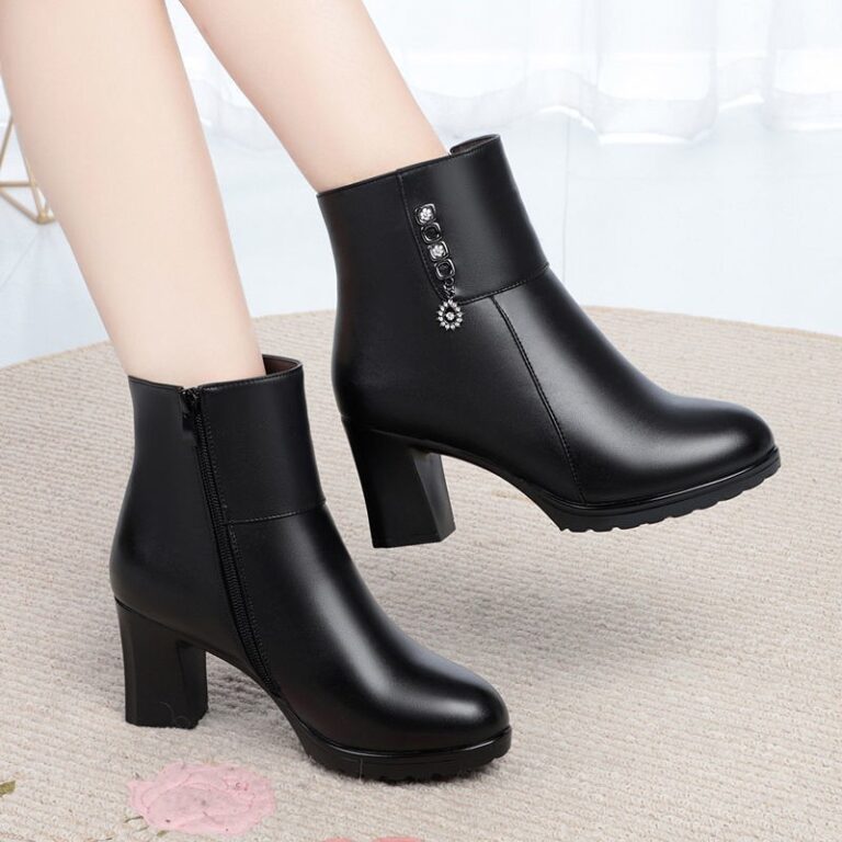 Plush leather high heel boots