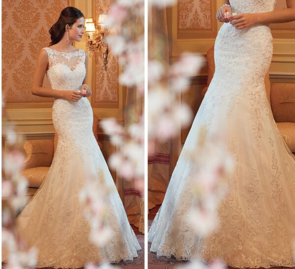 Fishtail Wedding Dress Sleeveless Lace Evening Dress - Image 5