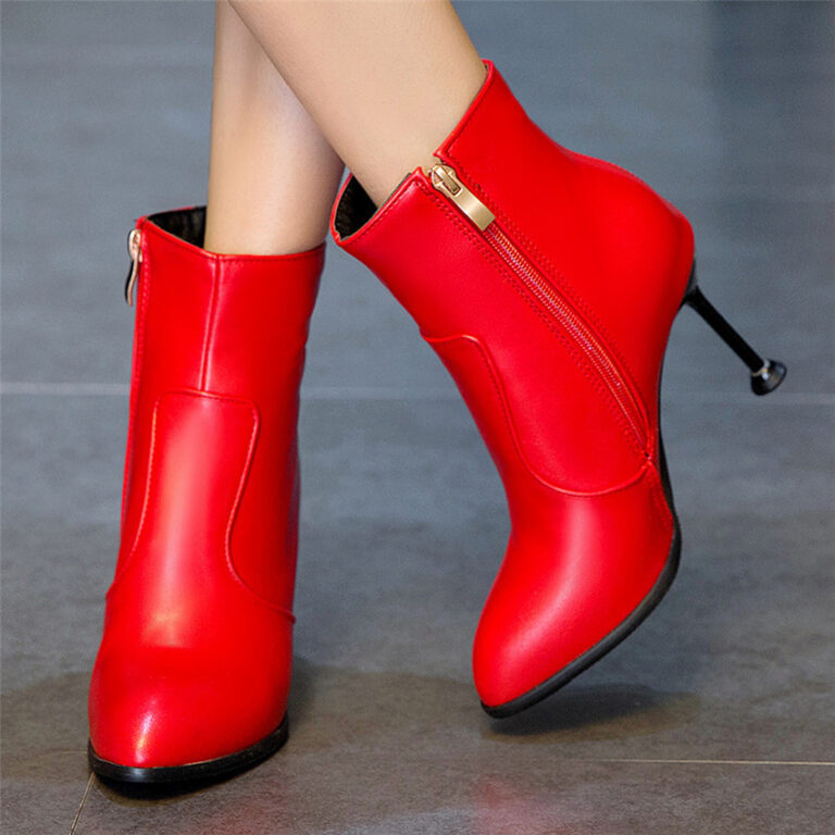 Red women's boots with stiletto heels - Image 3