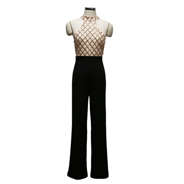 European and American women's sexy jumpsuit hanging neck sequins stitching trumpet jumpsuit trousers - Image 6