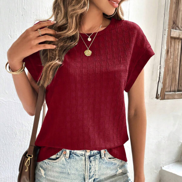 Women's Casual Solid Color Jacquard Plaid T-shirt - Image 4