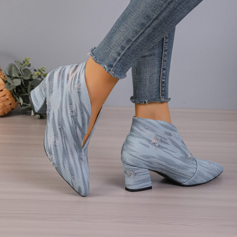 European And American V Cut Denim Bootie Women - Image 6