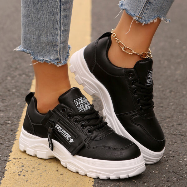 Lace-up Sports Shoes With Side-Zipper Design Fashion Thick-soled Round-toe Casual Shoes For Women Sneakers - Image 6