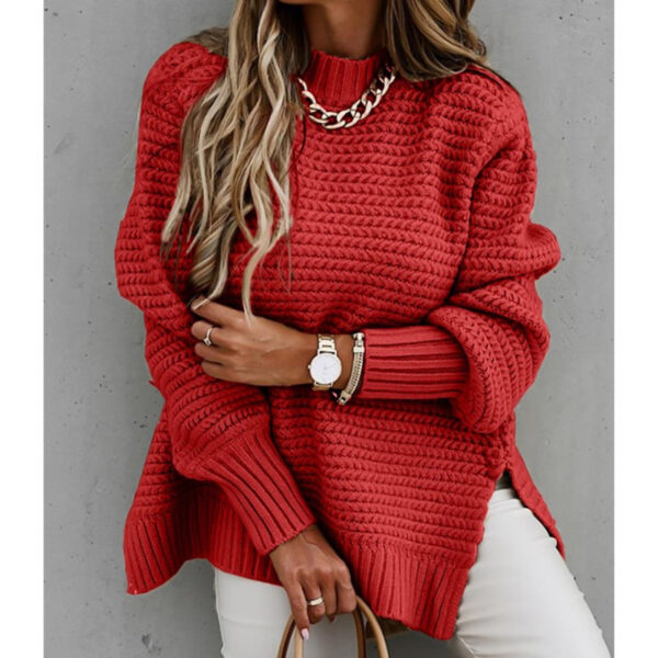 Solid color drawstring side slit knit sweater - Image 7