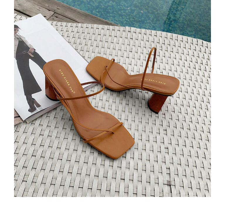 Square toe  thin strap chunky heel sandals - Image 7