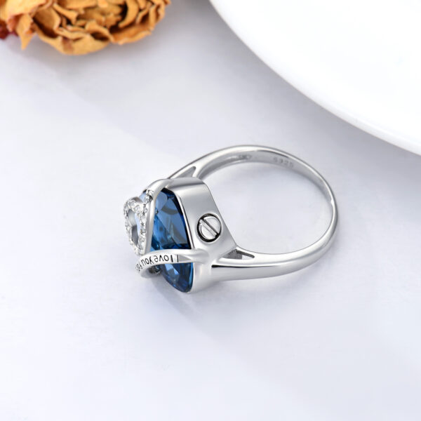 Heart Cremation Urn Ring with Crystal from Austria in White Gold Plated Sterling Silver - Image 4