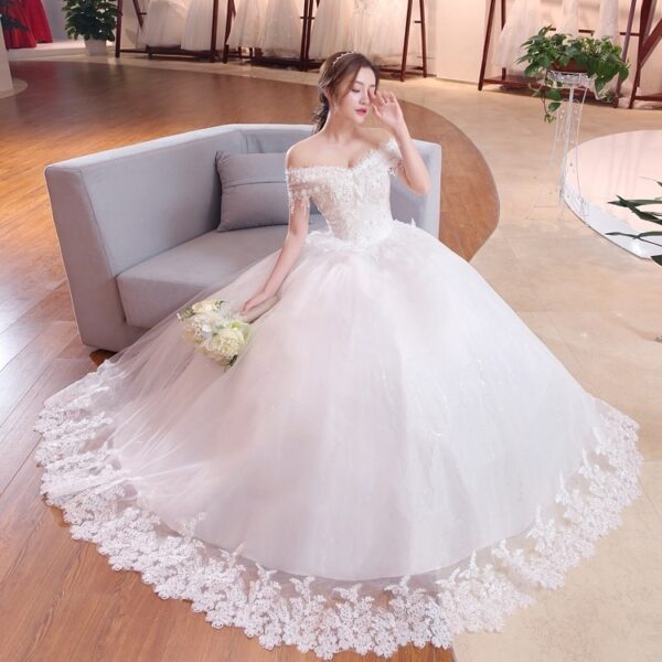 Shoulder-to-shoulder Wedding Dress Bridal Lace Plus Size Thin Shoulder Wedding Dress - Image 3