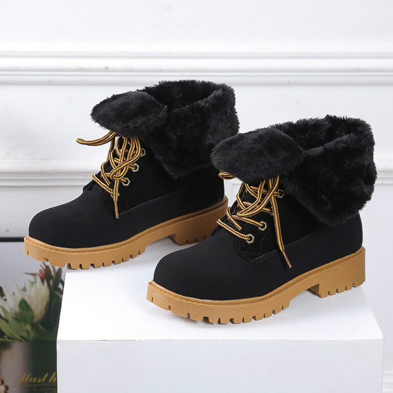 European and American round toe lace low heel snow boots - Image 4