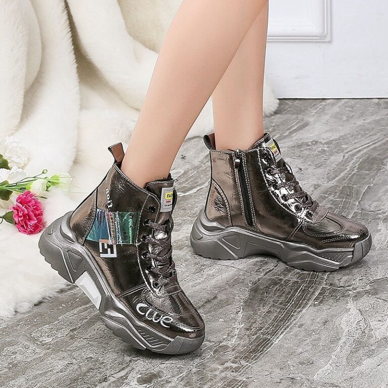 Tendon Sole Women's Shoes Patent Leather Platform Single Shoes Platform Sneakers - Image 7