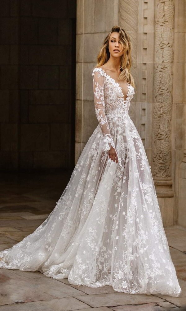 Wedding Dress Sexy Lace Long Sleeve Dress Evening Dress - Image 7