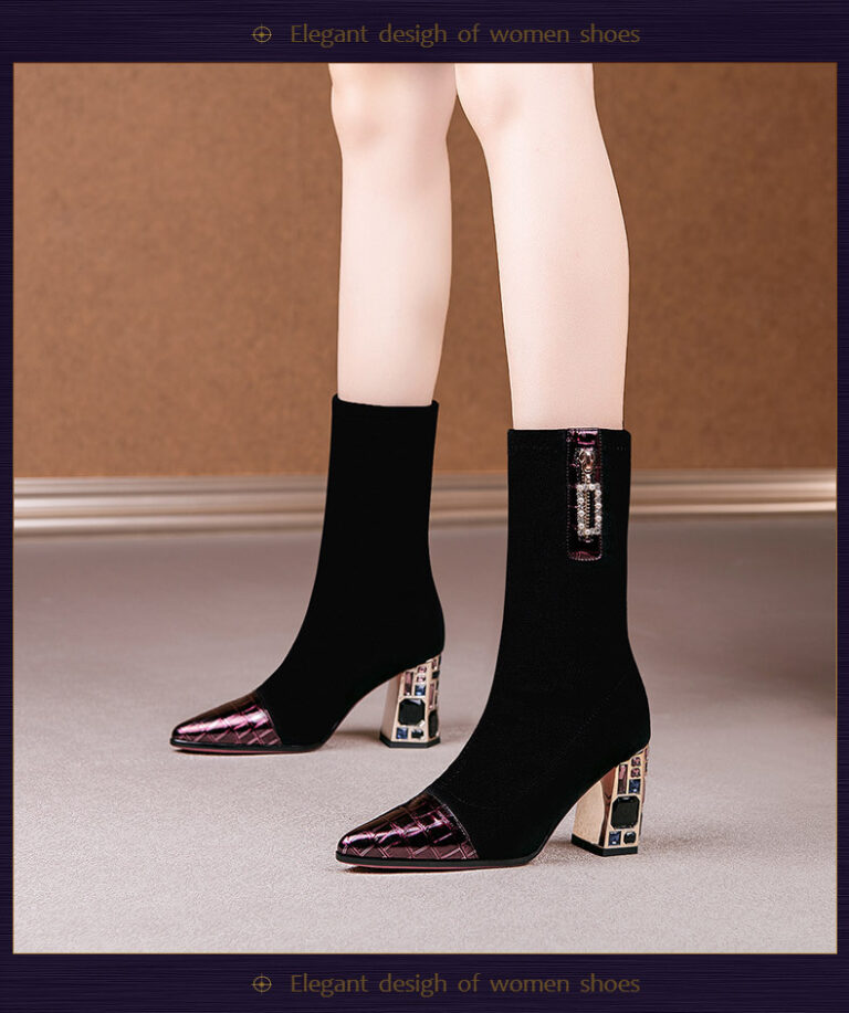 Half Boots Thick Heel Pointed Elastic Boots - Image 3