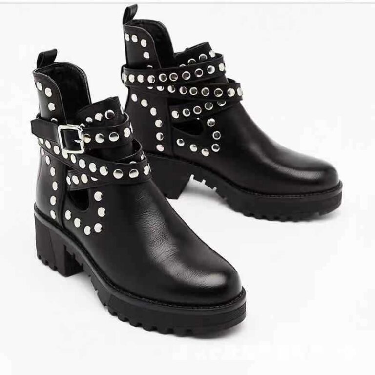 Studded Low Tube Hollow Solid Color Large Size Martin Boots