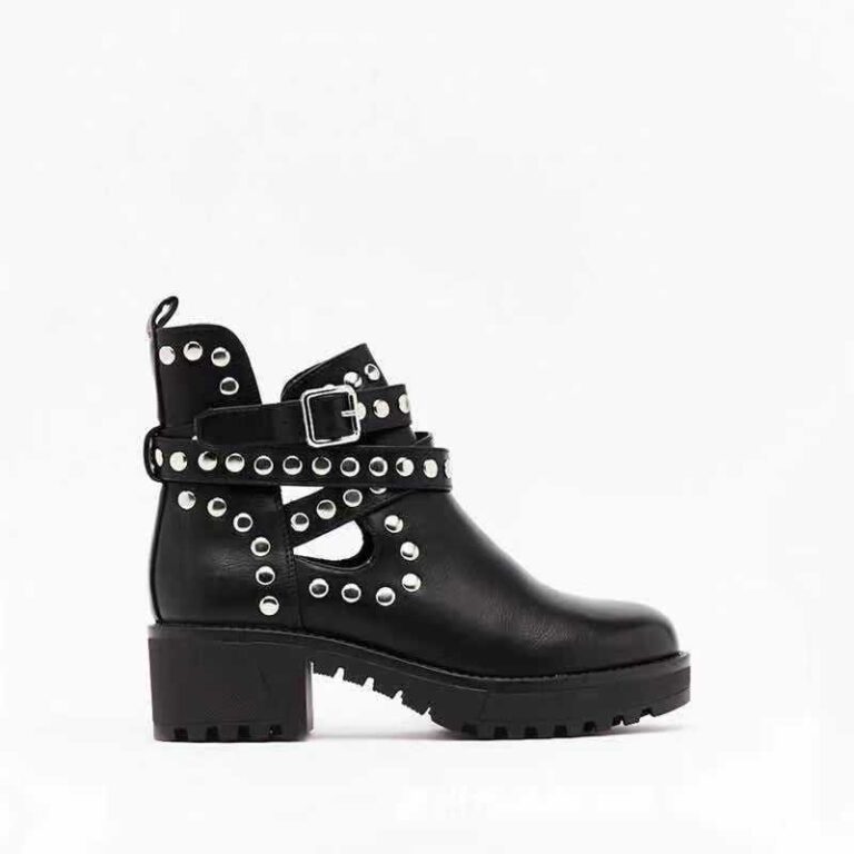 Studded Low Tube Hollow Solid Color Large Size Martin Boots - Image 6