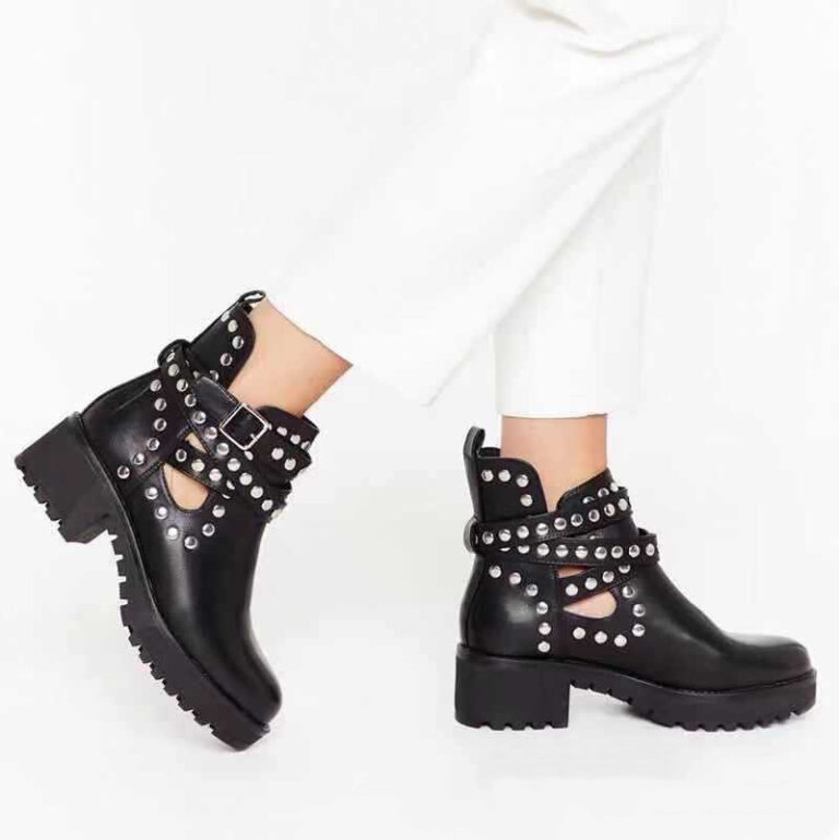 Studded Low Tube Hollow Solid Color Large Size Martin Boots - Image 3