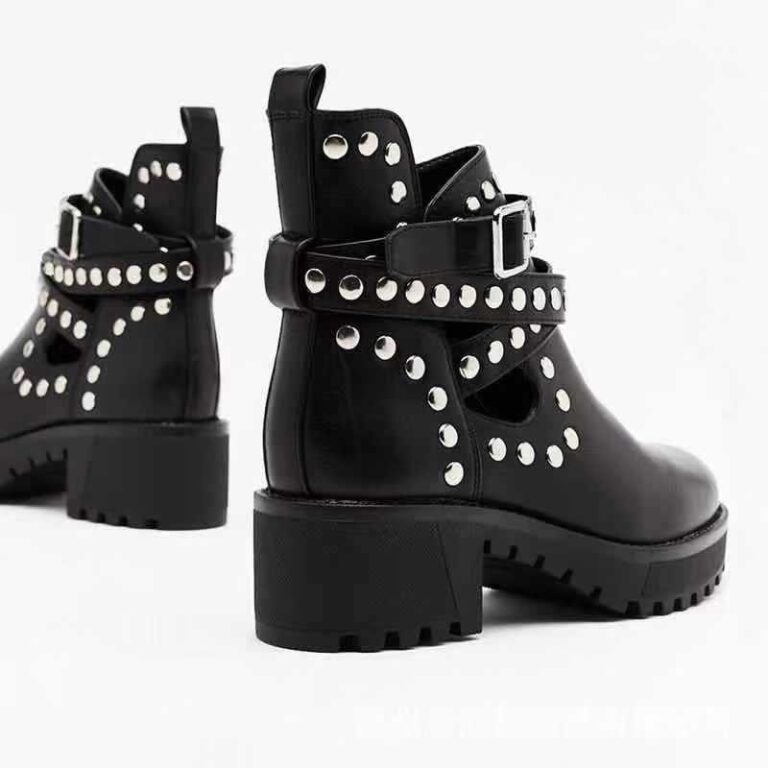 Studded Low Tube Hollow Solid Color Large Size Martin Boots - Image 4