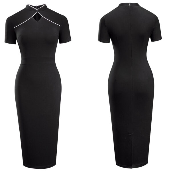 New Retro Stand Collar Hollow Slim Fit Hip Dress - Image 4