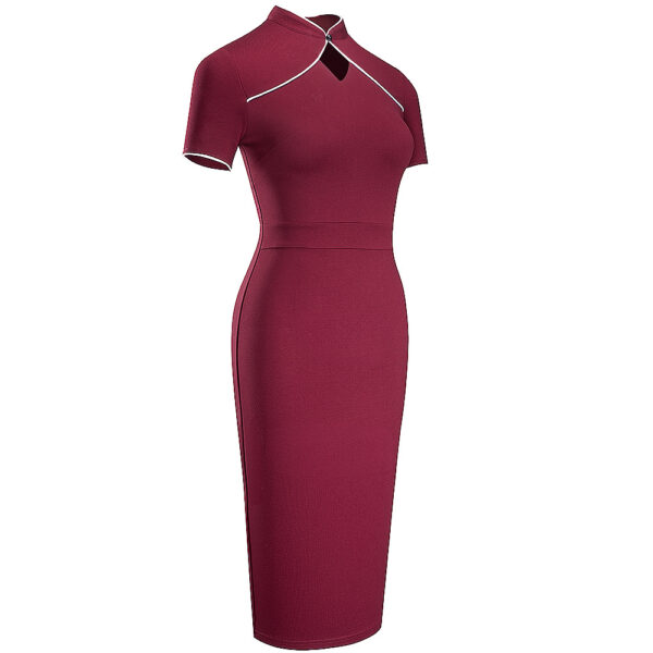 New Retro Stand Collar Hollow Slim Fit Hip Dress - Image 3