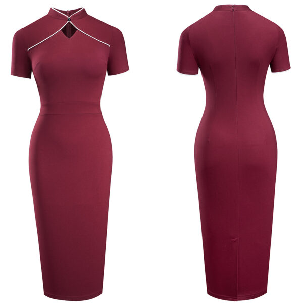 New Retro Stand Collar Hollow Slim Fit Hip Dress - Image 6