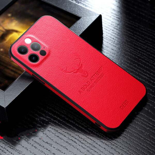 Compatible With Apple, Luxury Leather Texture Square Frame Case On For Deer Camera Protection Shockproof Cover - Image 3