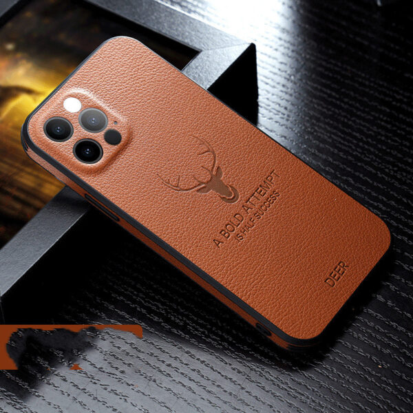 Compatible With Apple, Luxury Leather Texture Square Frame Case On For Deer Camera Protection Shockproof Cover - Image 4