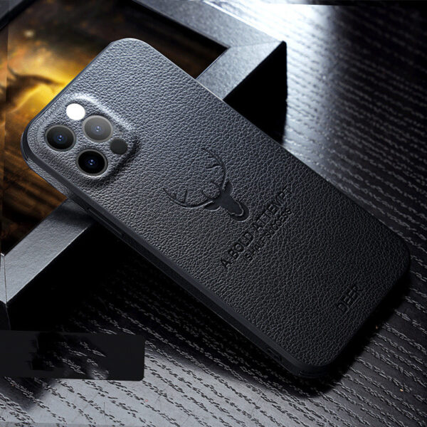 Compatible With Apple, Luxury Leather Texture Square Frame Case On For Deer Camera Protection Shockproof Cover - Image 2