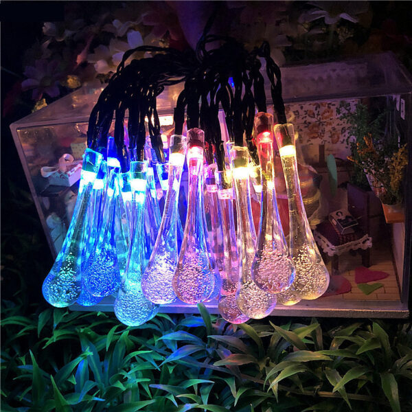 LED Outdoor Water Drops Solar Lamp String Lights LED Fairy Holiday Christmas Party Garland Garden Waterproof - Image 4