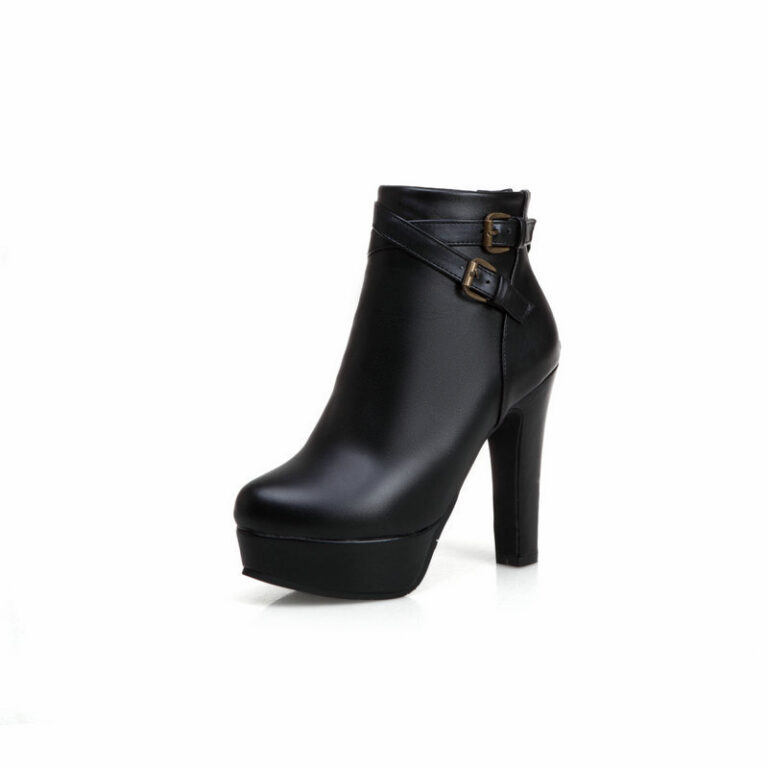 New Style Short Boots High Heel Waterproof Platform Belt Buckle Metal Buckle European Style - Image 3