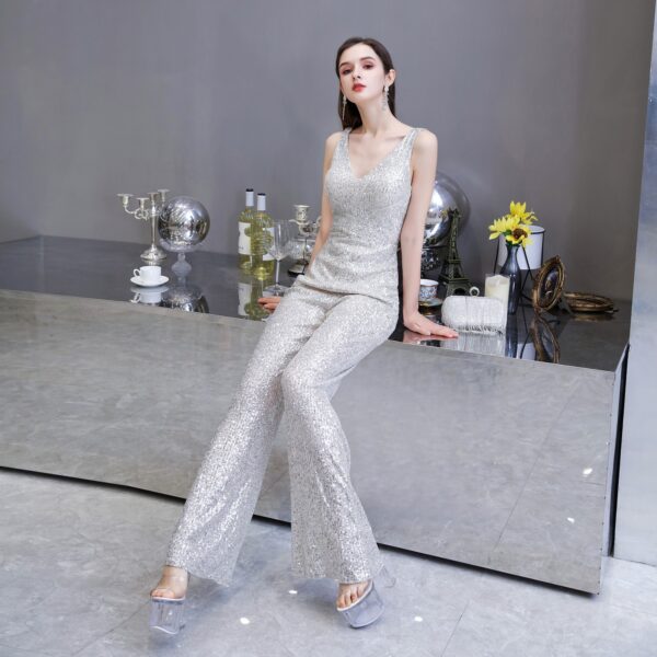 Fashionable Temperament Dress Waist Slim Jumpsuit Wide-leg Pants Ladies Party Annual Meeting Evening Dress - Image 4