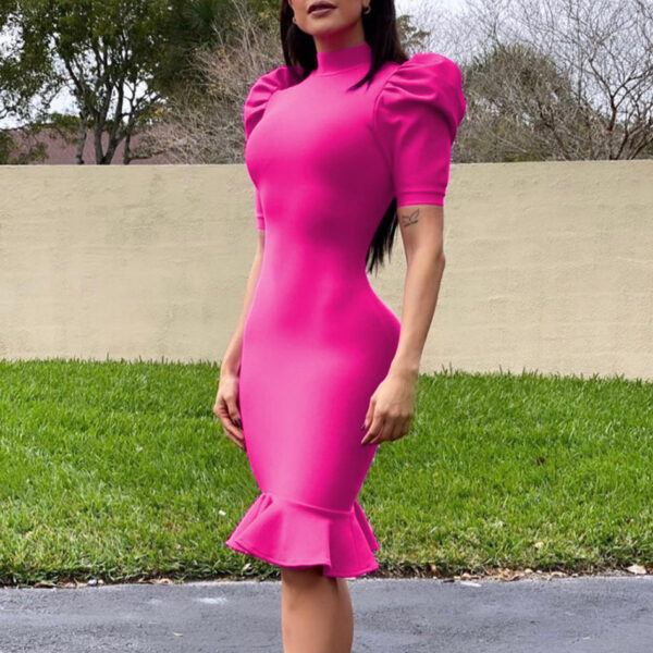 Puff Sleeve Mid-Sleeve Fishtail Dress - Image 5