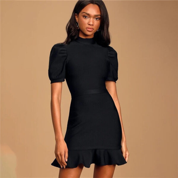 Puff Sleeve Mid-Sleeve Fishtail Dress - Image 3