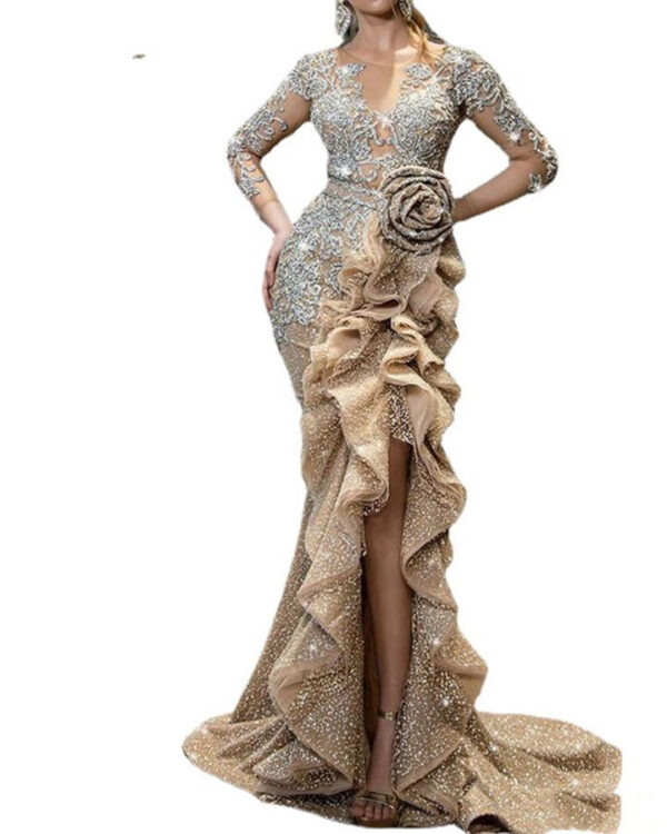 New Sexy Gold Sprinkle Trailing Party Dress For Ladies - Image 6