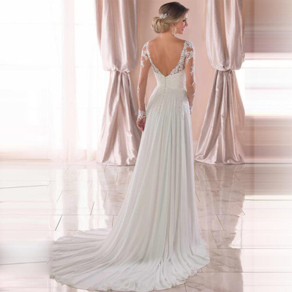 Sexy Backless Deep V-neck Wedding Dress Women White Evening Dress - Image 2