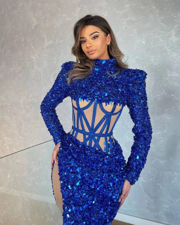 Blue Siren Ji Sequin See-through Dress With High Slit - Image 4