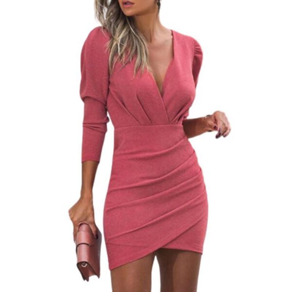 Thin Women's Solid Color Hedging Long Sleeve Dress - Image 3