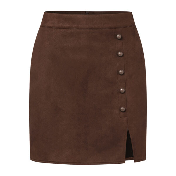 Women's Solid Color Suede High Waist Metal Buckle Skirt - Image 9