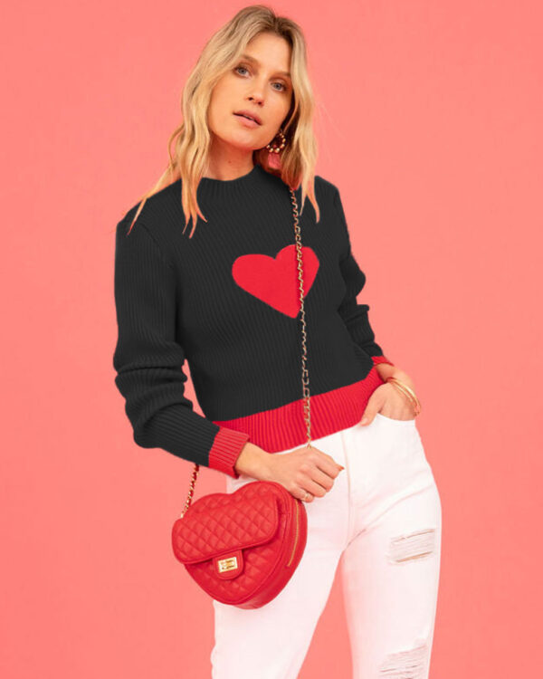 Women's Fashion Love High Neck Knit Sweater - Image 3