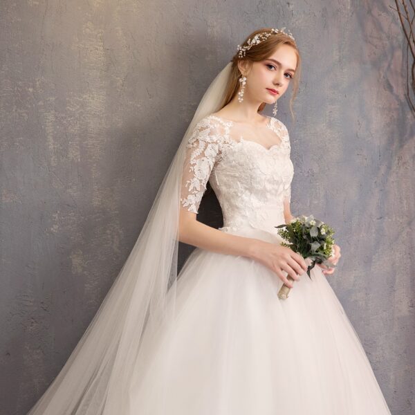 New Fashion Slim Fit Lace Mid Sleeve Plus Size Photo Studio Wedding Dress - Image 9